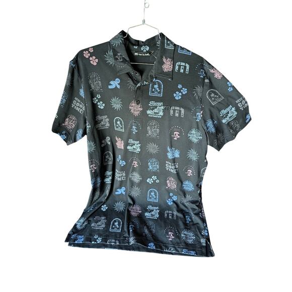 NWT TRAVISMATHEW Tourist Season Polo Men’s Medium Black Golf Shirt Performance - Picture 1 of 2